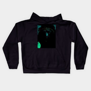 Portrait, digital collage and special processing. Dark fantasy. Tired warrior, beautiful diadem. Aquamarine and green. Kids Hoodie